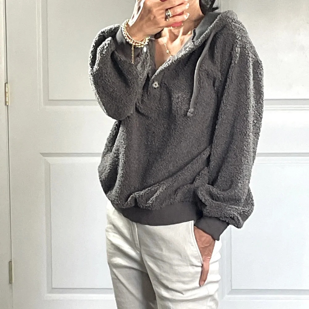 Current Air Teddy Plush Half Button Down Hoodie S